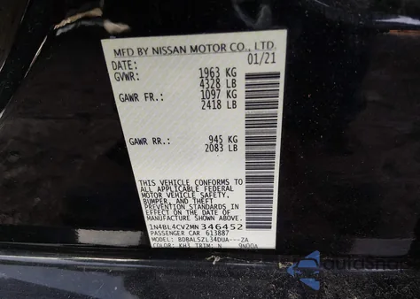 2021 Nissan Altima Sr Fwd from USA, damaged, VIN 1N4BL4CV2MN346452